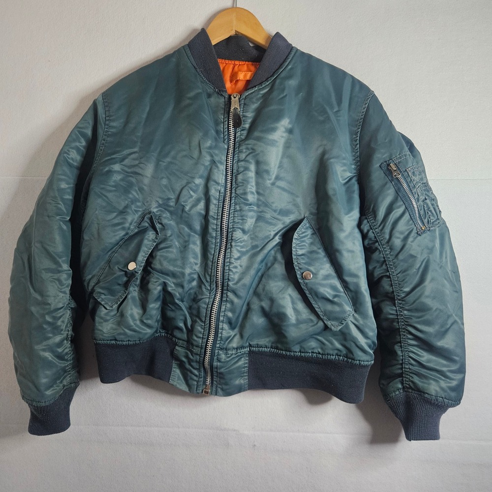 Vintage Alpha Industries MA-1 Flight Jacket Sage Green Bomber Made in USA Large